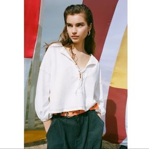 Urban Outfitters Cream Lace-Up Long Sleeve Top